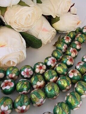 Green 13.5mm Twisted Wire Chinese Cloisonné Beads